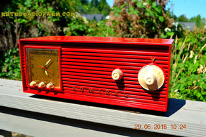 SOLD! - Dec 4, 2015 - BLUETOOTH MP3 READY - RED Red Red Retro Jetsons 1956 Admiral Model 5B4 Tube AM Clock Radio Totally Restored! - [product_type} - Admiral - Retro Radio Farm