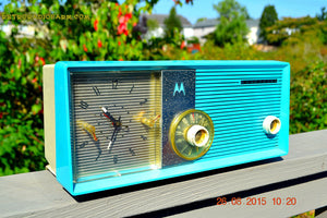 SOLD! - July 10, 2015 - BLUETOOTH MP3 READY - ELECTRIC BLUE Retro Jetsons 1957 Motorola 5C24CW Tube AM Clock Radio Works! - [product_type} - Motorola - Retro Radio Farm