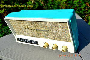SOLD! - Dec 17, 2015 - BLUETOOTH MP3 READY - AQUAMARINE BLUE Retro Jetsons Vintage 1959 Arvin 2585 AM Tube Radio WORKS! - [product_type} - Arvin - Retro Radio Farm
