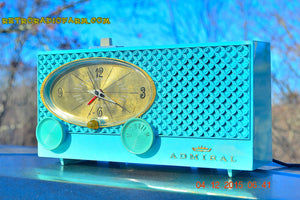 SOLD! - Jan 15, 2016 - POWDER BLUE Mid Century Fleur-De-50s Vintage Atomic Age 1959 Admiral Y3359 Tube AM Radio Clock Alarm Works! - [product_type} - Admiral - Retro Radio Farm