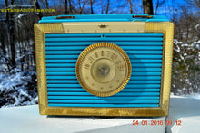 Load image into Gallery viewer, SOLD! - Dec 9, 2017 - CLEOPATRA Teal and Gold Vintage Antique Mid Century 1955 Bulova Companion Model 206 Portable Tube AM Radio Bling! Bling! - [product_type} - Bulova - Retro Radio Farm
