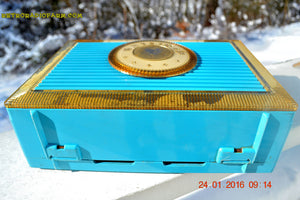 SOLD! - Dec 9, 2017 - CLEOPATRA Teal and Gold Vintage Antique Mid Century 1955 Bulova Companion Model 206 Portable Tube AM Radio Bling! Bling! - [product_type} - Bulova - Retro Radio Farm