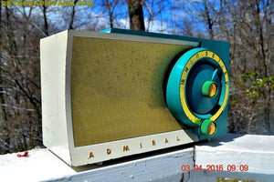 SOLD! - July 19, 2016 -RETROGASM TURQUOISE AND WHITE Retro Jetsons 1956 Admiral Model 5T36 Tube AM Radio Totally Restored! - [product_type} - Admiral - Retro Radio Farm