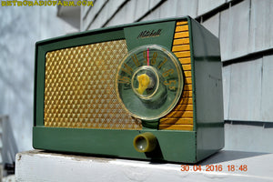 SOLD! - Apr 20, 2017 - OLIVE GREEN Mid Century Retro Antique 1959 Mitchell Fiesta Model 1305 Tube AM Radio Works Great! - [product_type} - Mitchell - Retro Radio Farm