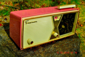 SOLD! - Aug 30, 2016 - BUBBLE Gum Pink and White Emerson Model 883 Series B Tube AM Clock Radio Mid Century Rare Color Sounds Great! - [product_type} - Emerson - Retro Radio Farm