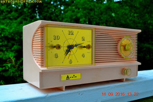 SOLD! - Sept 26, 2016 - POWDER PINK Vintage Antique Mid Century 1961 Arvin Model 51R23 Tube AM Clock Radio Restored and Rare! - [product_type} - Arvin - Retro Radio Farm