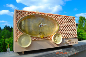 SOLD! - July 3, 2014 - POWDER PINK Vintage Atomic Age 1959 Admiral Y3354 Tube AM Radio Clock Alarm Works! - [product_type} - Admiral - Retro Radio Farm