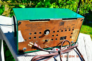 SOLD! - Aug 1, 2014 - WILD LOOKING KELLY GREEN Retro Jetsons 1955 Trav-Ler 55C42 Tube AM Clock Radio WORKS! - [product_type} - Admiral - Retro Radio Farm
