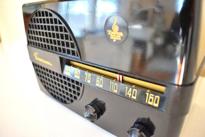 Bluetooth Ready To Go - Hematite Black 1952 Emerson Model 652 Vacuum Tube AM Radio Sounds Great! Beautiful Black Bakelite!