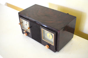 Bluetooth Ready To Go - Burgundy Swirly Vintage 1952 General Electric Model 535 AM Vacuum Tube Clock Radio Excellent Condition Great Receiver!