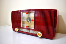 Load image into Gallery viewer, Cranberry Red 1954 General Electric Model 548PH AM Vacuum Tube Radio Sounds Great! Beautiful Color!