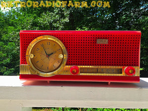 SOLD! - Nov 17, 2016 - VALENTINE'S DAY- Red and Pink Retro Jetsons 1961 CBS C230 Tube AM Clock Radio Mint Condition! - [product_type} - CBS - Retro Radio Farm