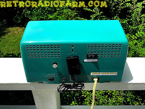 SOLD! - Aug 14, 2016 - BLUETOOTH MP3 READY - Turquoise and White Retro Jetsons 1956 RCA Victor Model 9-C-71 Tube AM Clock Radio Works! - [product_type} - RCA Victor - Retro Radio Farm