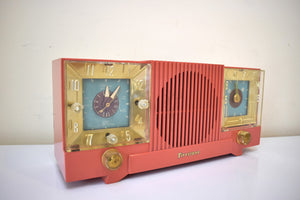 Sedona Pink Orange Mid Century 1952 Automatic Radio Mfg Model CL-142 Vacuum Tube AM Radio Cool Model Rare Color!