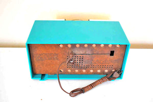 Aquamarine Turquoise 1957 Philco H817-124 AM Vacuum Tube Radio Sleek Mid Century Looking Dual Speaker Sound!