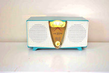 Load image into Gallery viewer, Aquamarine Turquoise 1957 Philco H817-124 AM Vacuum Tube Radio Sleek Mid Century Looking Dual Speaker Sound!