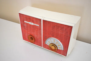 Bluetooth Ready To Go - Coral and White Chevron Retro Jetsons Vintage 1960 Philco H836-124 AM Vacuum Tube Radio Excellent Condition!