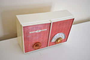 Bluetooth Ready To Go - Coral and White Chevron Retro Jetsons Vintage 1960 Philco H836-124 AM Vacuum Tube Radio Excellent Condition!