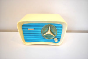 Turquoise and White 1959 Trav-ler Model T-202 AM Vacuum Tube Radio So Cute! Sounds Wonderful!