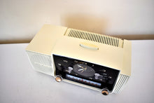 Load image into Gallery viewer, Alpine White Mid Century 1959 General Electric Model C-433C Vacuum Tube AM Clock Radio Beauty Sounds Fantastic Popular Model!