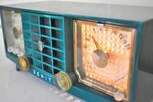 Load image into Gallery viewer, Shamrock Green Mid Century 1955 Zenith Model R521F AM Vacuum Tube Radio Sleek Sounds Great Bells and Whistles!