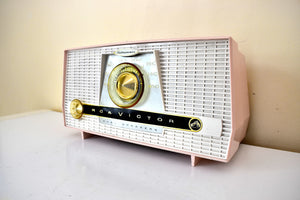 Bluetooth Ready To Go - Pink and White 1957 RCA Model X-4HE Vacuum Tube AM Radio Works Great Dual Speaker Sound!