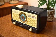画像をギャラリービューアに読み込む, Ebony Ivory 1950 Jewel Wakemaster Model 5057U Vacuum Tube AM Clock Radio Beautiful Design Sounds Great! 