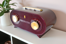 Load image into Gallery viewer, Oxblood Burgundy 1954 Zenith Model M510R Vacuum Tube AM Radio Oval Owl Eyes! Excellent Condition! Sounds Great!