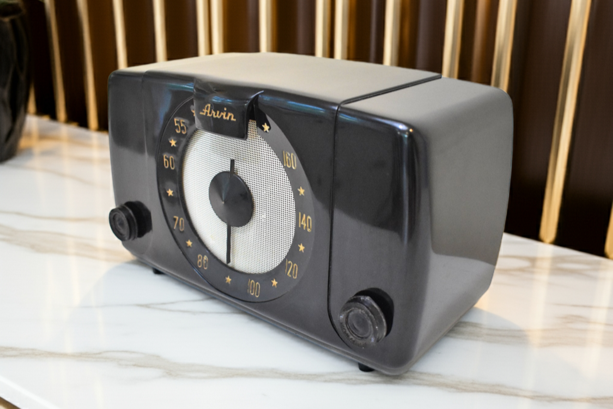 Gloss Black 1950 Arvin Model 450TL Vacuum Tube Radio Sounds Great Rare All Black Model!