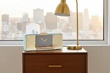 Load image into Gallery viewer, Celeste Blue and White 1959 Silvertone Model 9027 Vacuum Tube AM Clock Radio Super Rare Model!