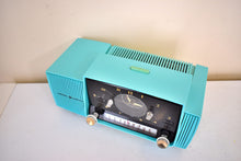 Load image into Gallery viewer, Ocean Turquoise Mid Century 1959 General Electric Model 914D Vacuum Tube AM Clock Radio Popular Model! Excellent Plus Condition!