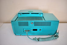 Load image into Gallery viewer, Ocean Turquoise Mid Century 1959 General Electric Model 914D Vacuum Tube AM Clock Radio Popular Model! Excellent Plus Condition!