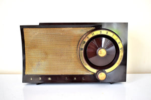 Mocha Brown and Gold 1956 Admiral 5T3 AM Vacuum Tube Radio Rare Model Rare Color Sounds Great!