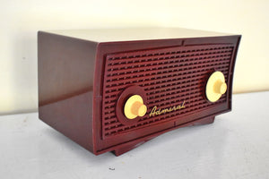 Bluetooth Ready To Go - Magenta Burgundy 1955 Admiral Model 242 Vacuum Tube AM Radio Sounds Great! Excellent Condition!
