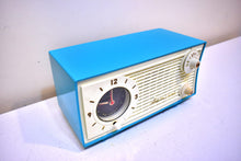 Load image into Gallery viewer, Cyan Turquoise 1957 Admiral Model 268 AM Vacuum Tube Alarm Clock Radio Rare Color! Sounds Great!