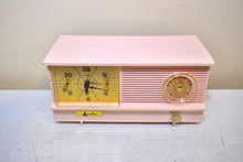 Load image into Gallery viewer, Powder Pink 1957 Arvin Model 51R32 Vacuum Tube AM Clock Radio Rare Model Unusual Design! Sounds Great!