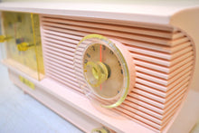 Load image into Gallery viewer, Powder Pink 1957 Arvin Model 51R32 Vacuum Tube AM Clock Radio Rare Model Unusual Design! Sounds Great!