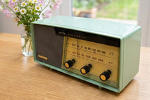 Load image into Gallery viewer, Lime Green 1961 Columbia Model C-611 Vacuum Tube AM Clock Radio Rare Model Color Combo!