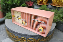Load image into Gallery viewer, Blossom Pink 1959 Motorola Model 5C13P Vacuum Tube AM Clock Radio Excellent Condition and Sounds Outstanding!