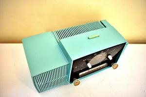 Ocean Turquoise Mid Century 1957 General Electric Model C-417C Vacuum Tube AM Clock Radio Popular Model Sounds Terrific!