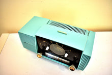 Load image into Gallery viewer, Ocean Turquoise Mid Century 1957 General Electric Model C-417C Vacuum Tube AM Clock Radio Popular Model Sounds Terrific!