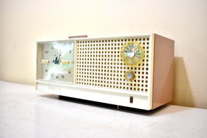 Dusty Rose and White 1962 Zenith Model H519L AM Vacuum Tube Alarm Clock Radio Sounds Terrific and Excellent Condition!