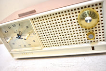 Load image into Gallery viewer, Dusty Rose and White 1962 Zenith Model H519L AM Vacuum Tube Alarm Clock Radio Sounds Terrific and Excellent Condition!