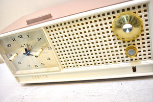 Dusty Rose and White 1962 Zenith Model H519L AM Vacuum Tube Alarm Clock Radio Sounds Terrific and Excellent Condition!