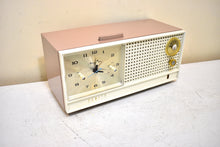 Load image into Gallery viewer, Dusty Rose and White 1962 Zenith Model H519L AM Vacuum Tube Alarm Clock Radio Sounds Terrific and Excellent Condition!