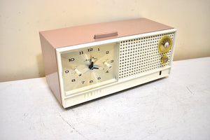 Dusty Rose and White 1962 Zenith Model H519L AM Vacuum Tube Alarm Clock Radio Sounds Terrific and Excellent Condition!