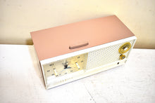 Load image into Gallery viewer, Dusty Rose and White 1962 Zenith Model H519L AM Vacuum Tube Alarm Clock Radio Sounds Terrific and Excellent Condition!