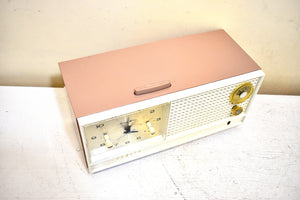 Dusty Rose and White 1962 Zenith Model H519L AM Vacuum Tube Alarm Clock Radio Sounds Terrific and Excellent Condition!