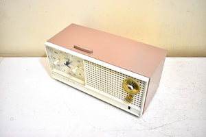 Dusty Rose and White 1962 Zenith Model H519L AM Vacuum Tube Alarm Clock Radio Sounds Terrific and Excellent Condition!