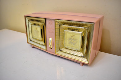 Monaco Pink Gold 1959 Bulova Model 330 AM Vacuum Tube Radio Rare Model Superb Sounding Bling Bling!